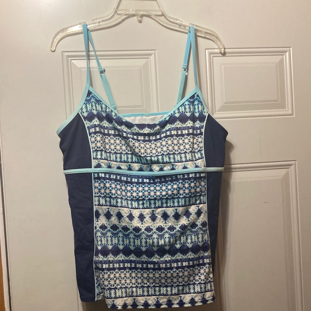 Land’s End Women’s Patterned Blue Swim Top with Adjustable Straps 18